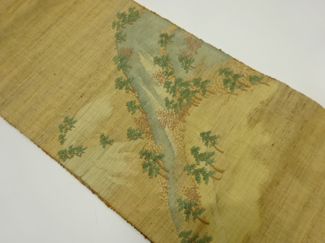 JAPANESE KIMONO / VINTAGE NAGOYA OBI / TSUMUGI / WOVEN DISTANT MOUNTAINS & PINE